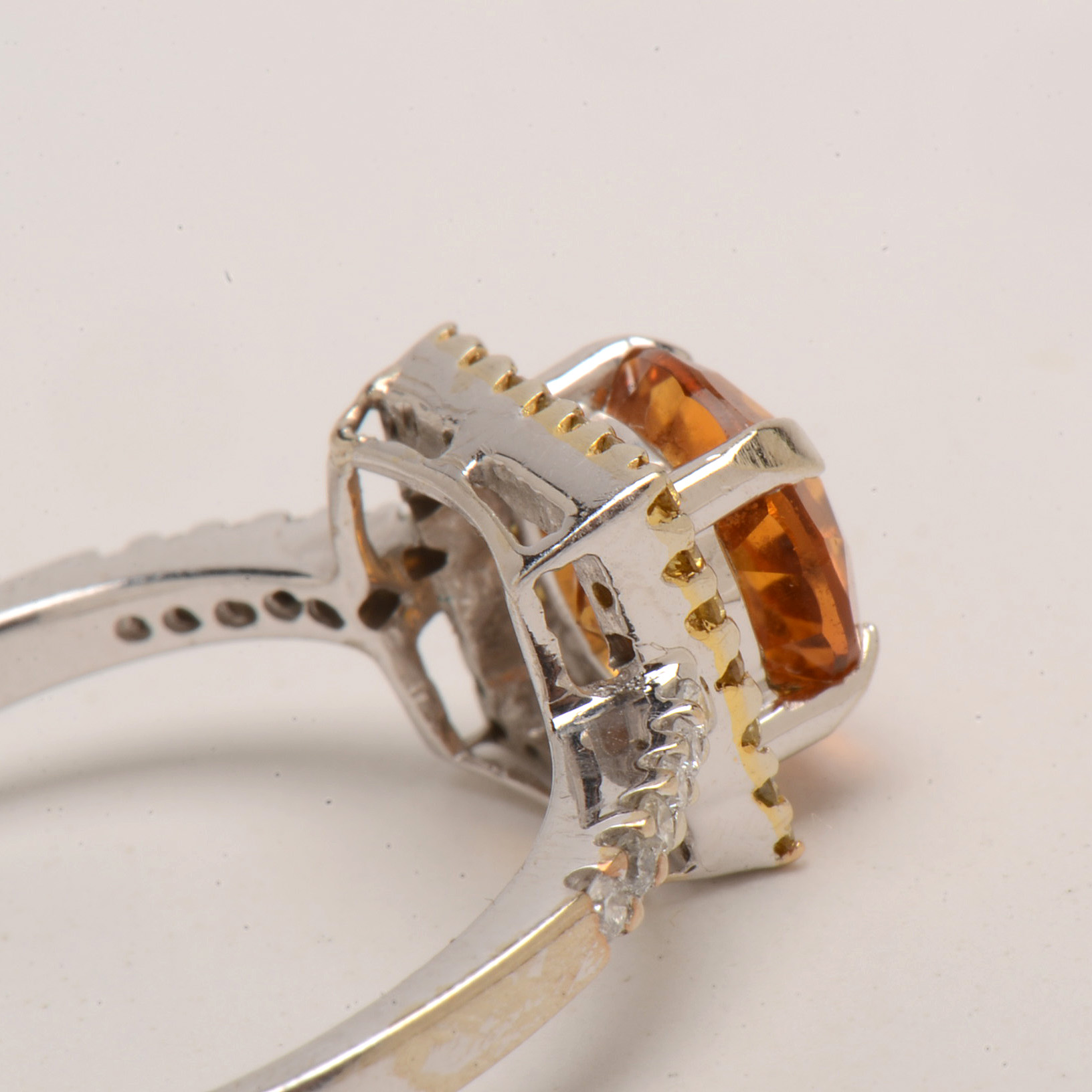 14K White Gold Citrine and Fancy Yellow Diamond Ring