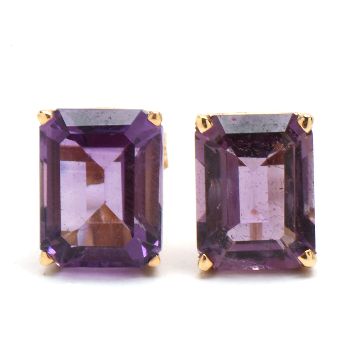 Pair of 14K Yellow Gold Amethyst Stud Earrings