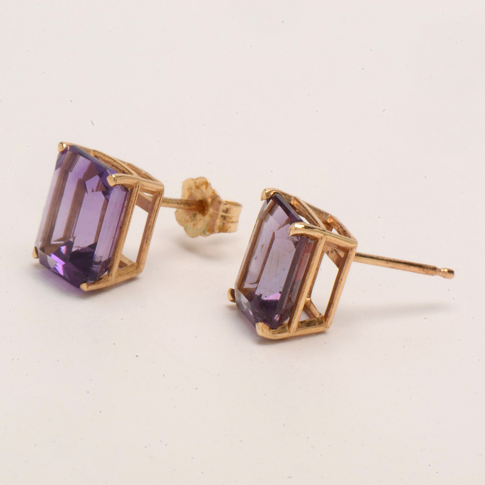 Pair of 14K Yellow Gold Amethyst Stud Earrings