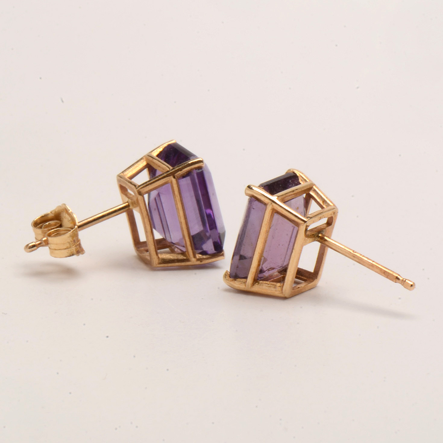 Pair of 14K Yellow Gold Amethyst Stud Earrings