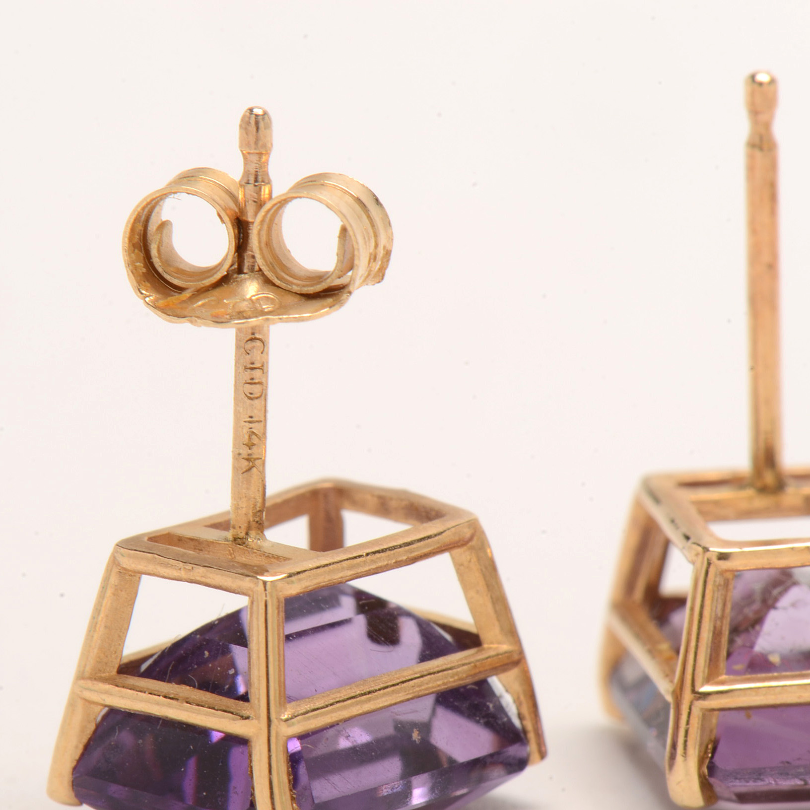 Pair of 14K Yellow Gold Amethyst Stud Earrings
