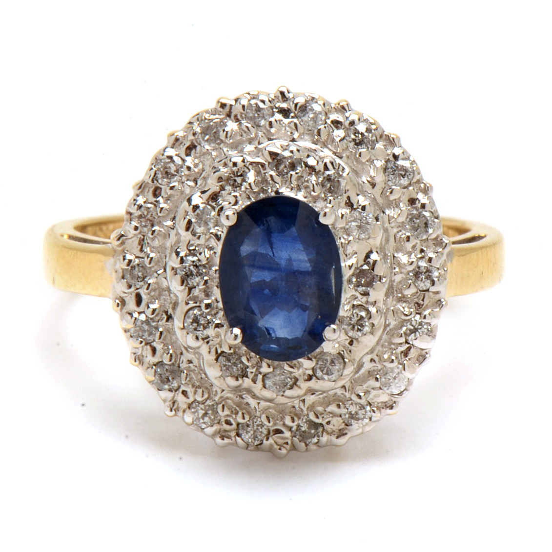 10K and 14K Yellow Gold Natural Sapphire Diamond Cocktail Ring