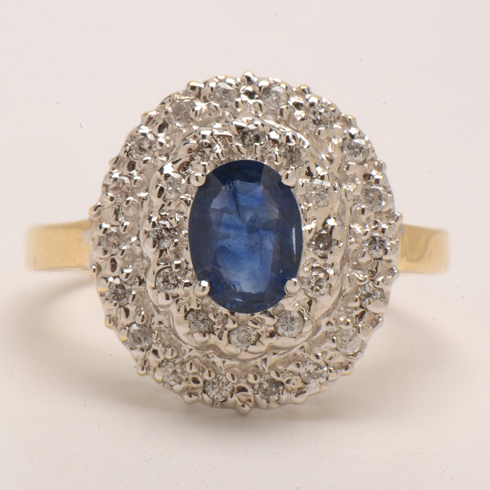 10K and 14K Yellow Gold Natural Sapphire Diamond Cocktail Ring
