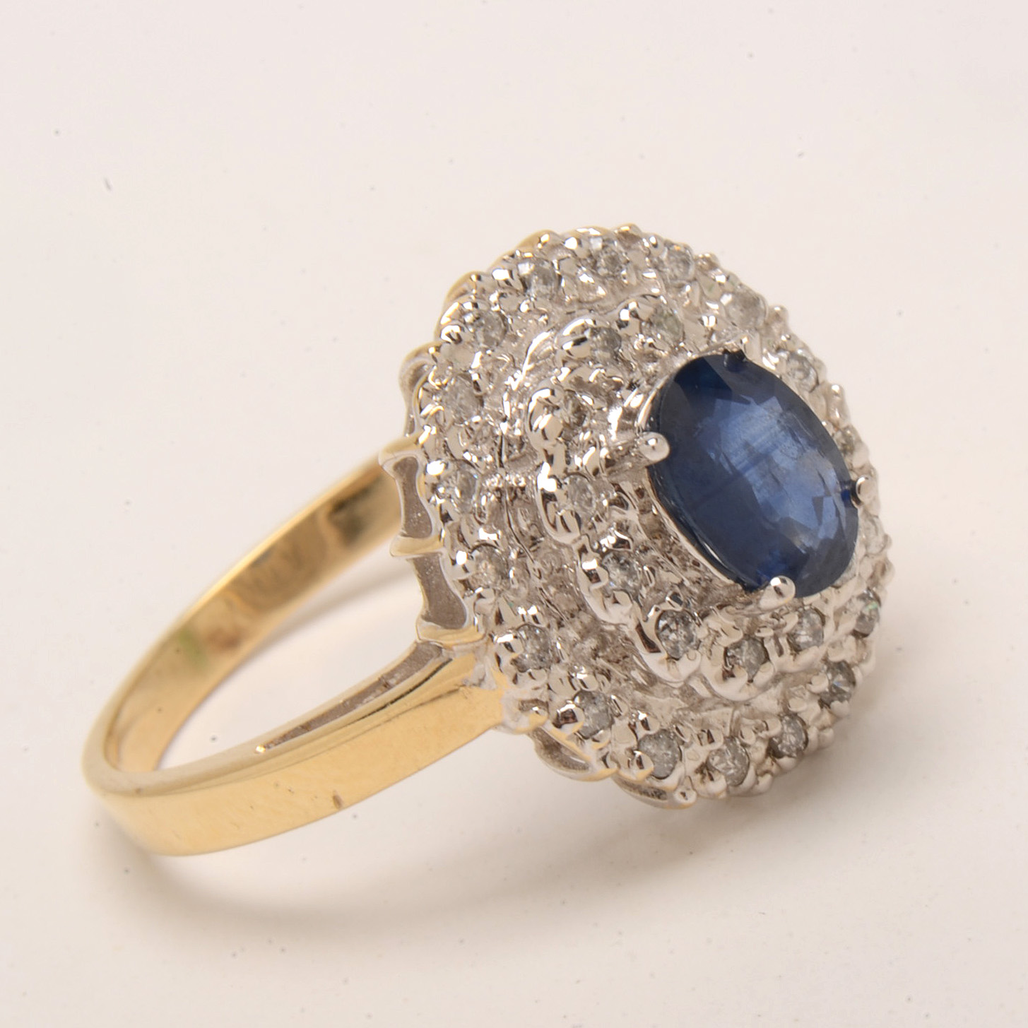 10K and 14K Yellow Gold Natural Sapphire Diamond Cocktail Ring