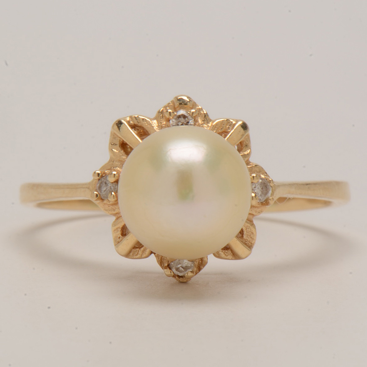 14K Yellow Gold Cultured Pearl Diamond Ring