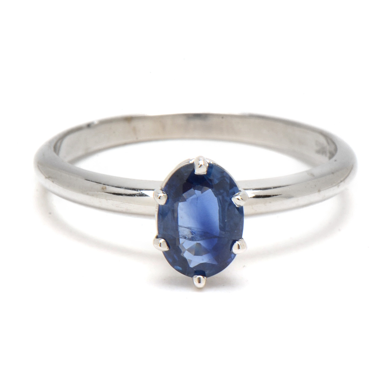 14K White Gold Solitaire Natural Blue Sapphire Ring