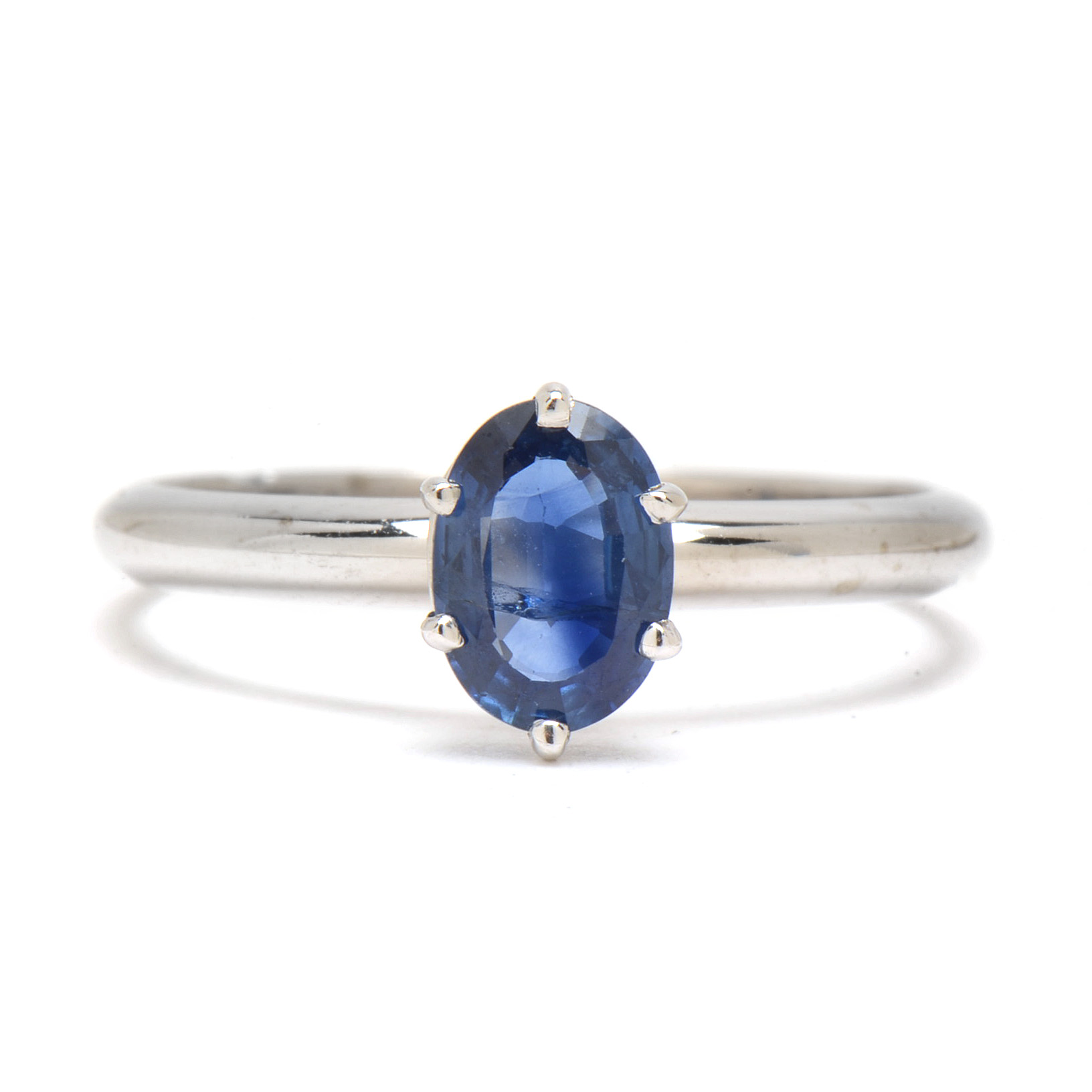 14K White Gold Solitaire Natural Blue Sapphire Ring