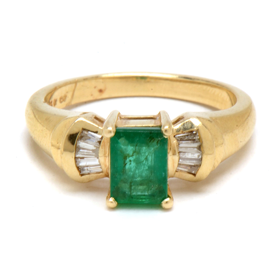 14K Yellow Gold Natural Emerald Diamond Ring