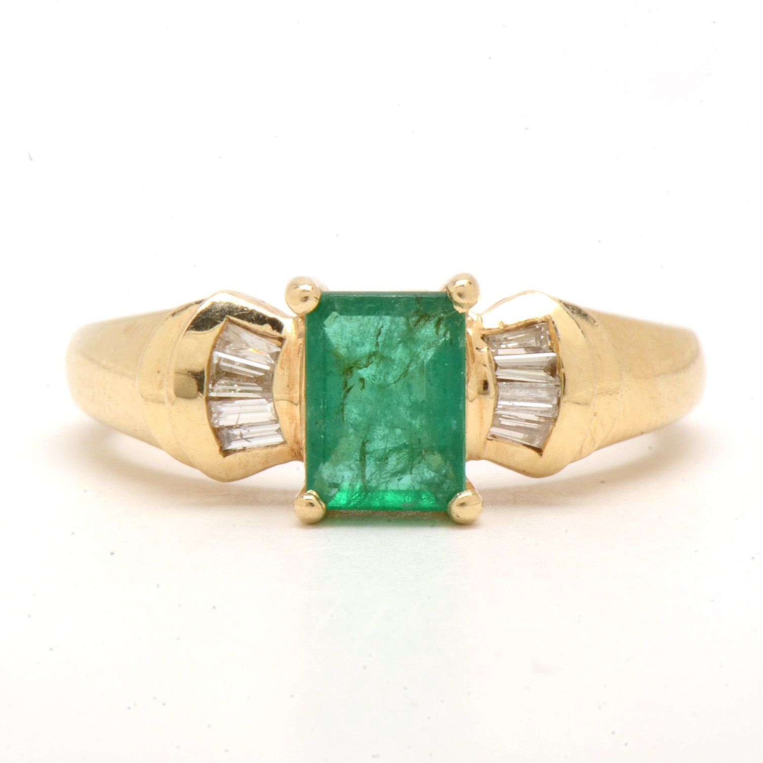 14K Yellow Gold Natural Emerald Diamond Ring