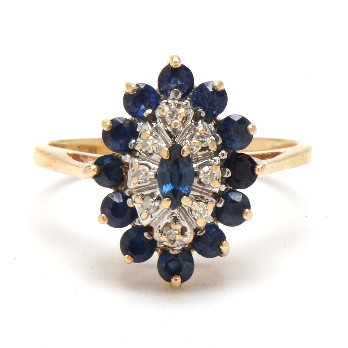 10K Yellow Gold Natural Blue Sapphire Diamond Cluster Ring