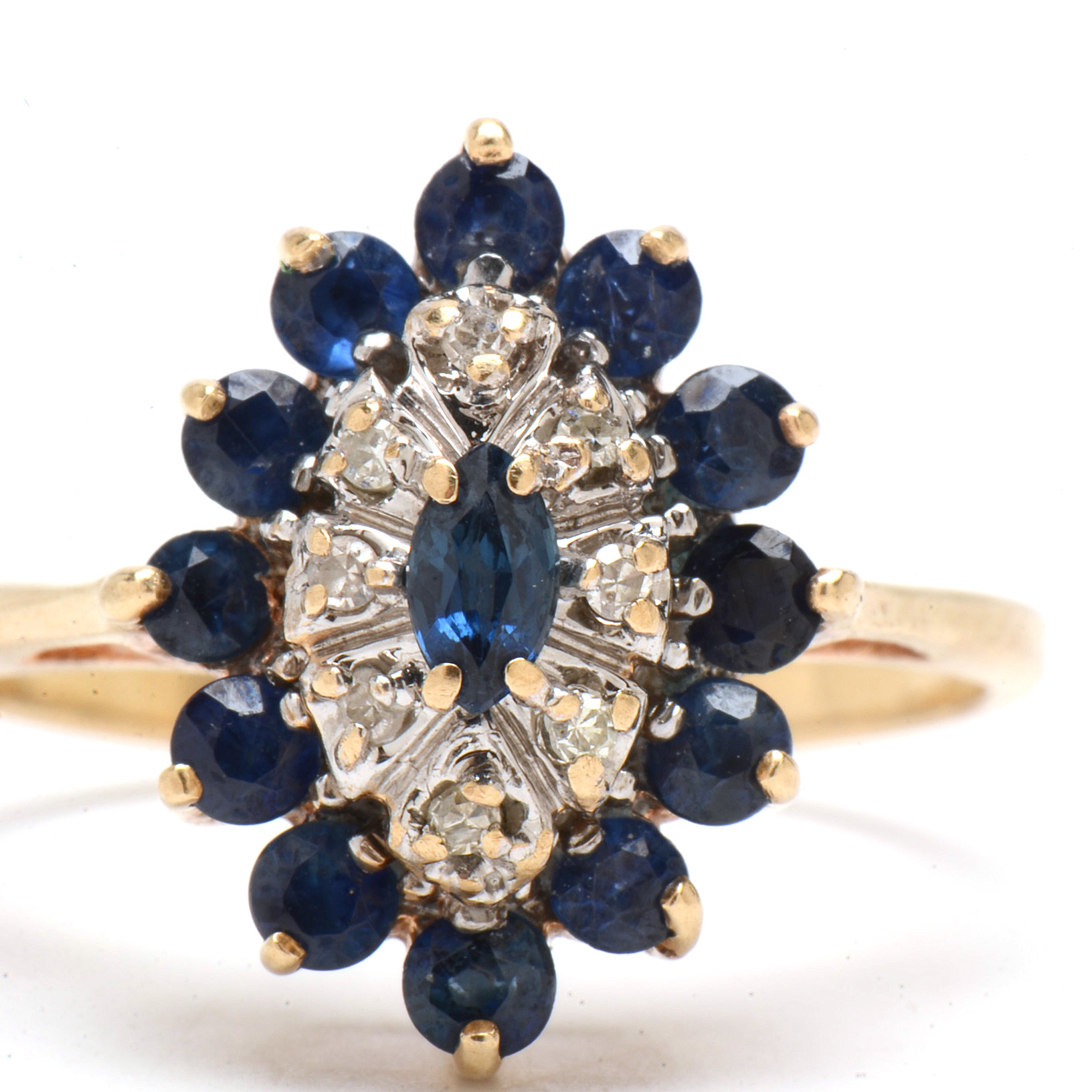10K Yellow Gold Natural Blue Sapphire Diamond Cluster Ring