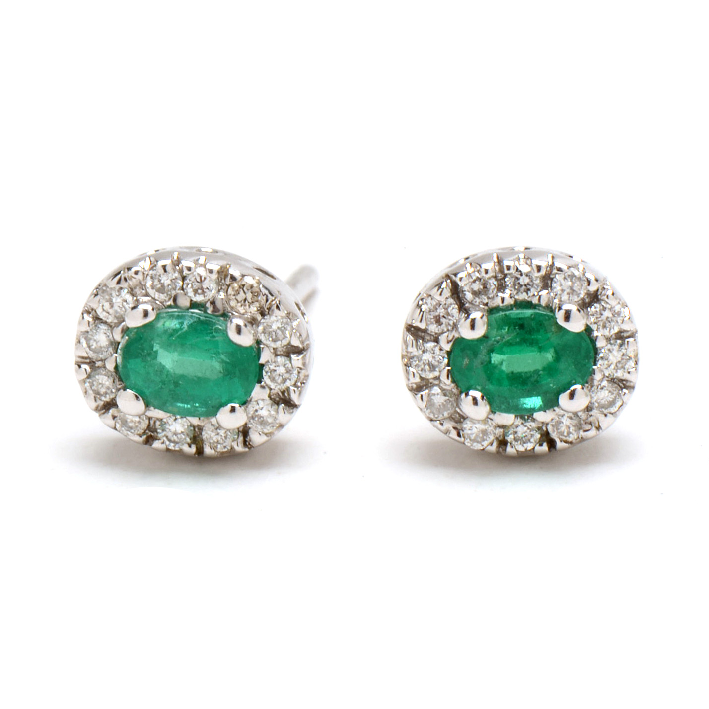 Pair of 14K White Gold Natural Emerald Diamond Stud Earrings