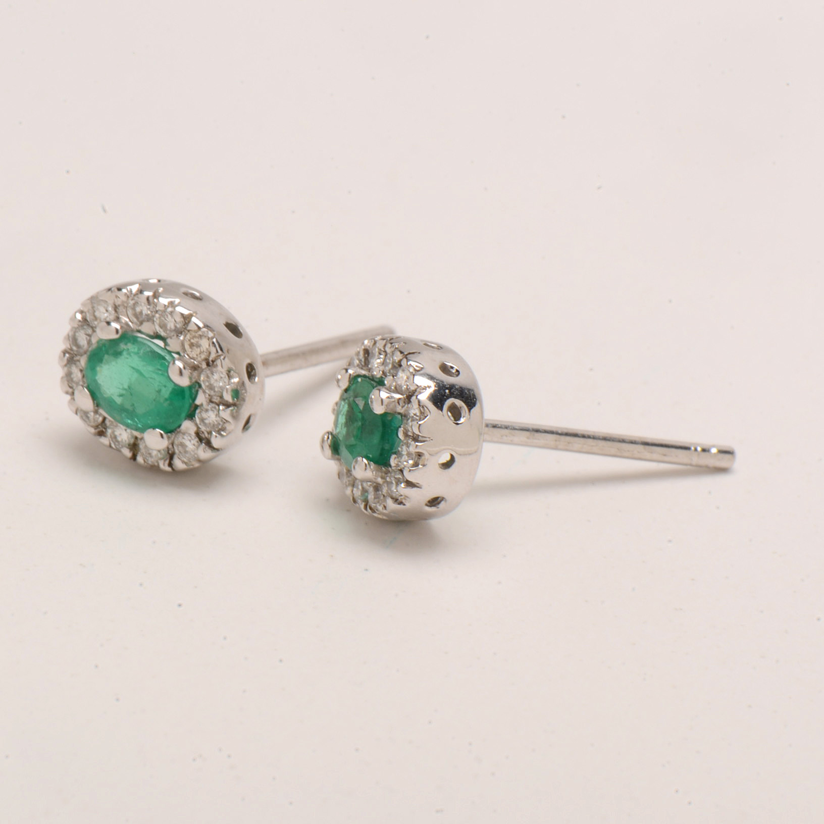 Pair of 14K White Gold Natural Emerald Diamond Stud Earrings
