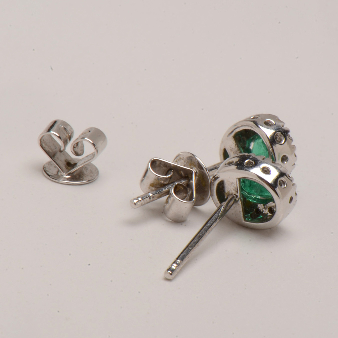 Pair of 14K White Gold Natural Emerald Diamond Stud Earrings