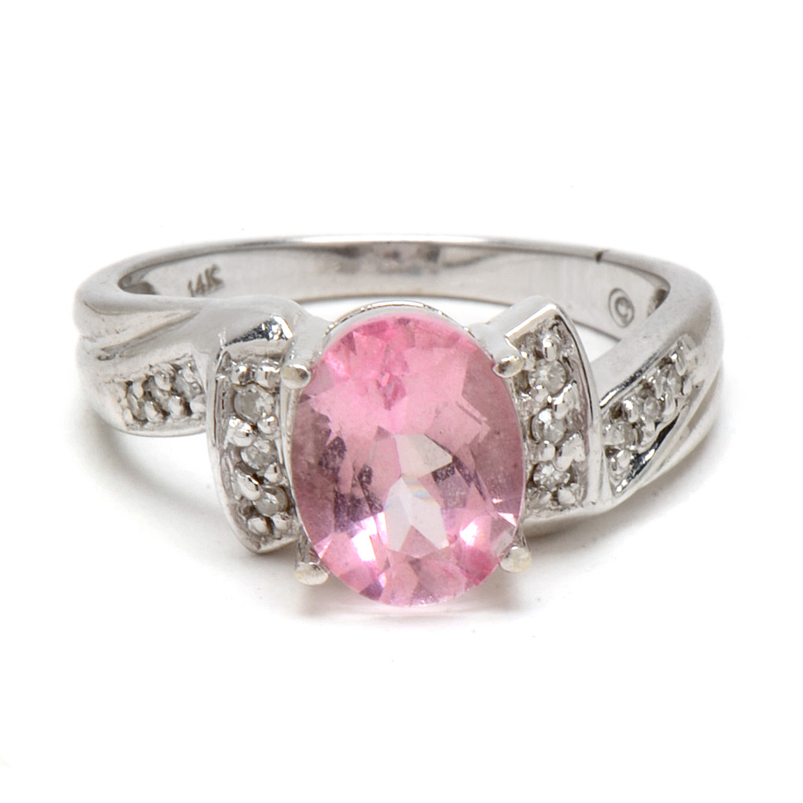 14K White Gold Pink Topaz Diamond Ring