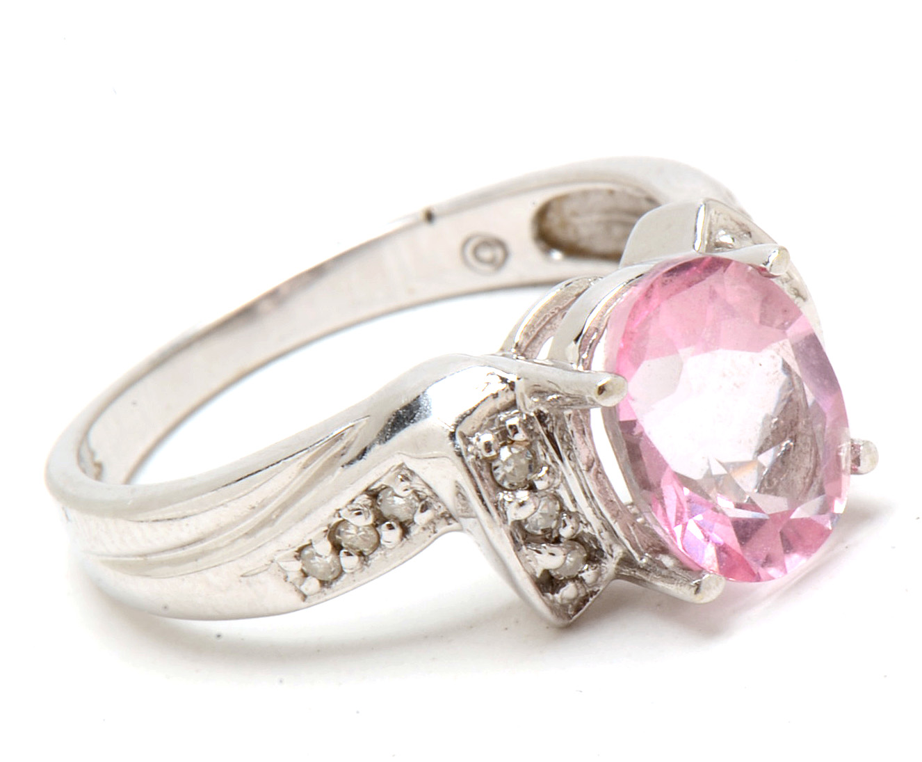 14K White Gold Pink Topaz Diamond Ring