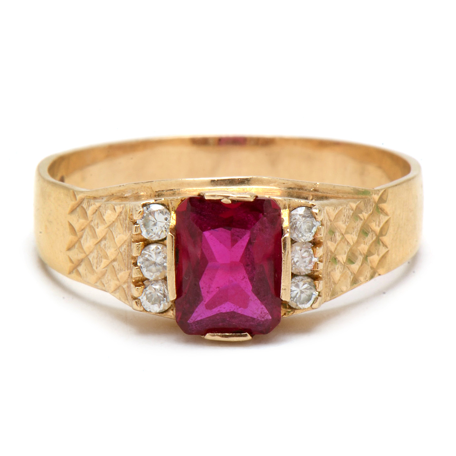 10K Yellow Gold Synthetic Ruby with Cubic Zirconia Men's Ring