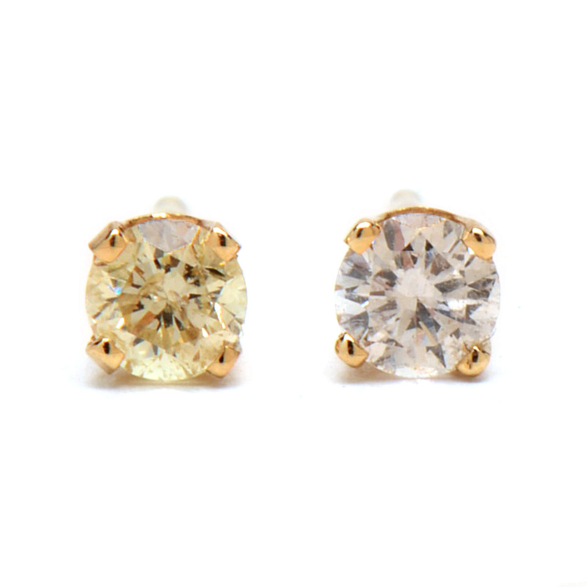 Pair of 14K Yellow Gold Diamond Stud Earrings