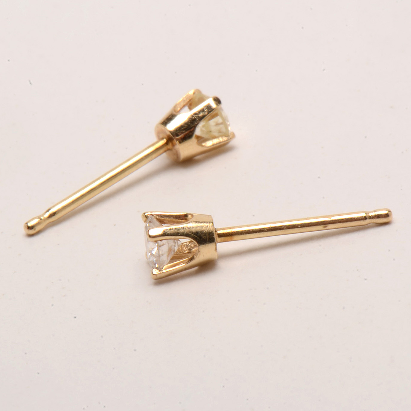 Pair of 14K Yellow Gold Diamond Stud Earrings