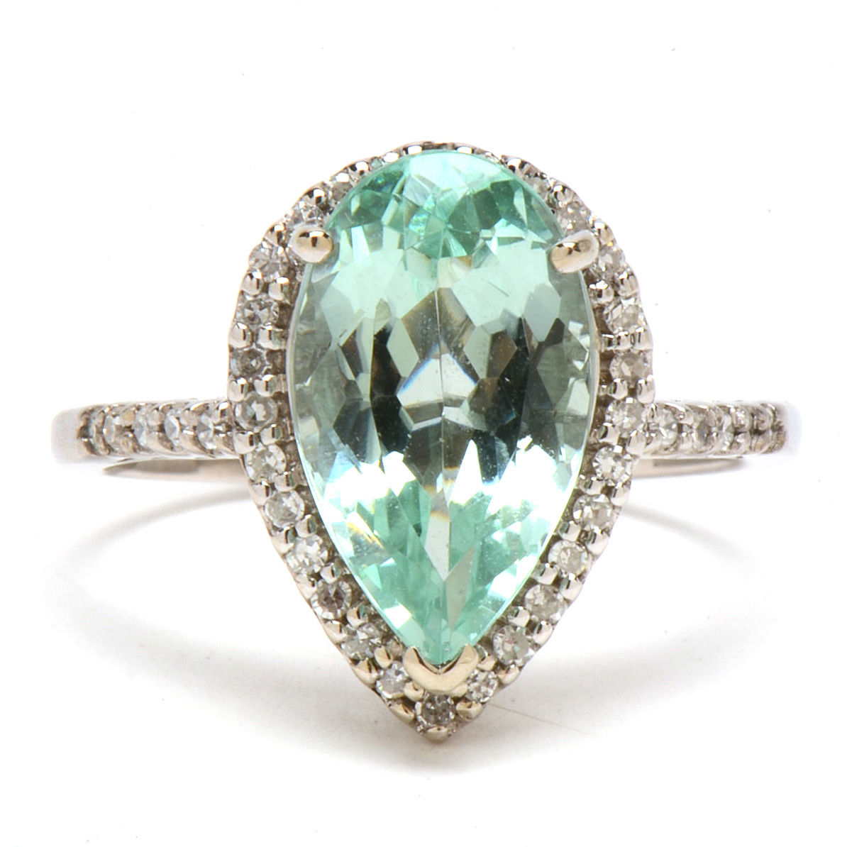 14K White Gold 4.14 Carats Tourmaline Diamond Statement Ring