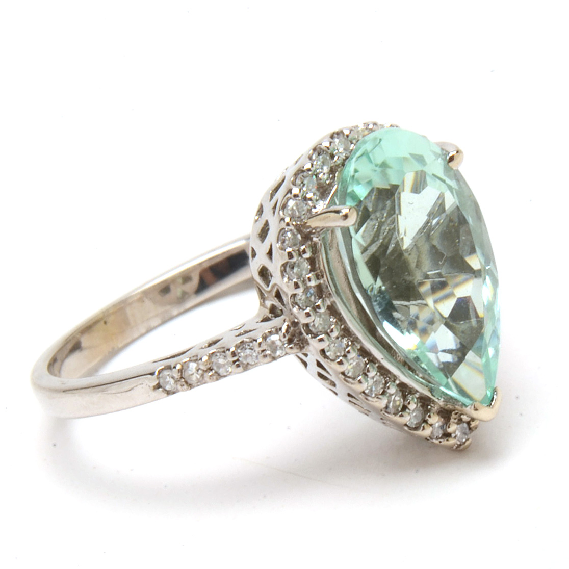 14K White Gold 4.14 Carats Tourmaline Diamond Statement Ring