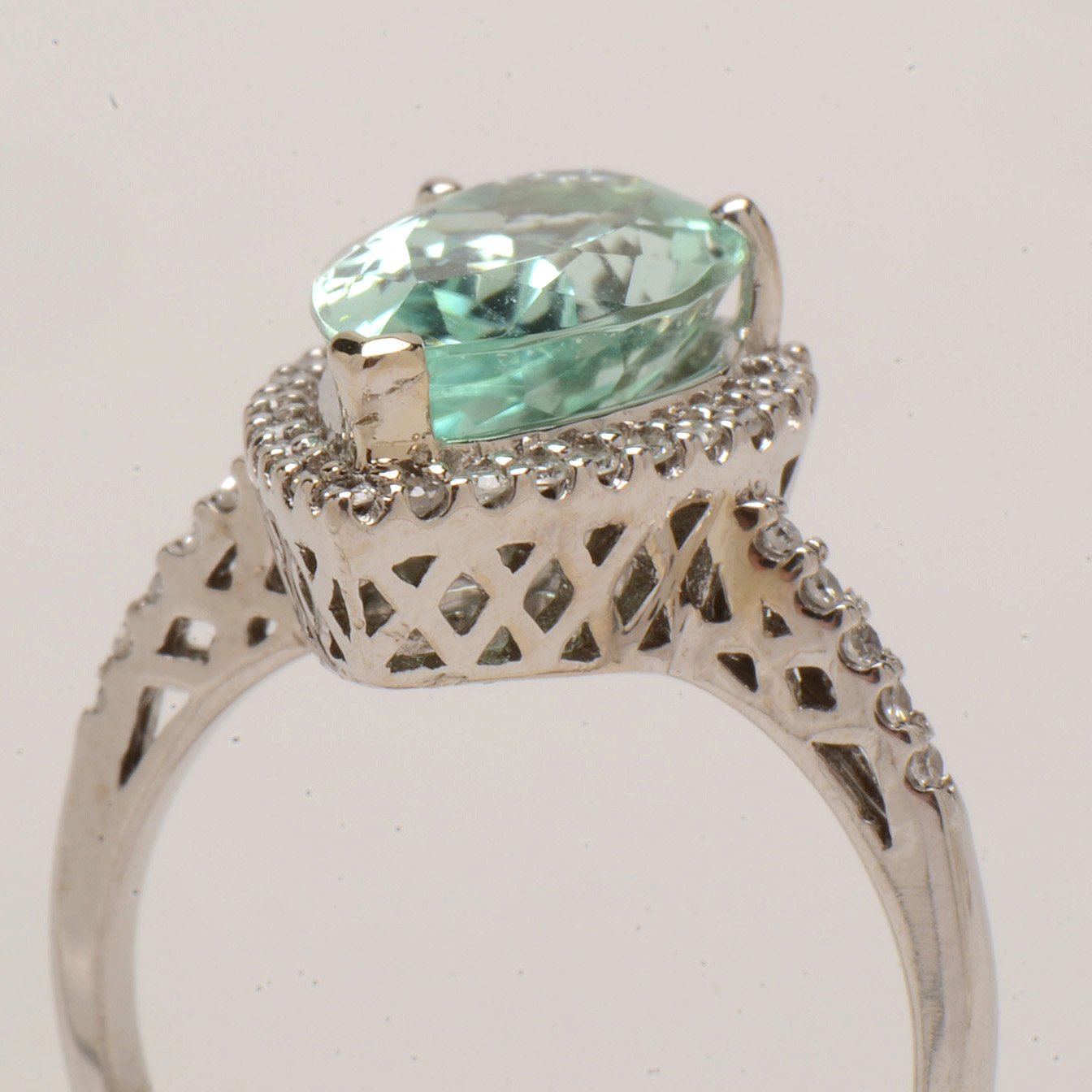 14K White Gold 4.14 Carats Tourmaline Diamond Statement Ring