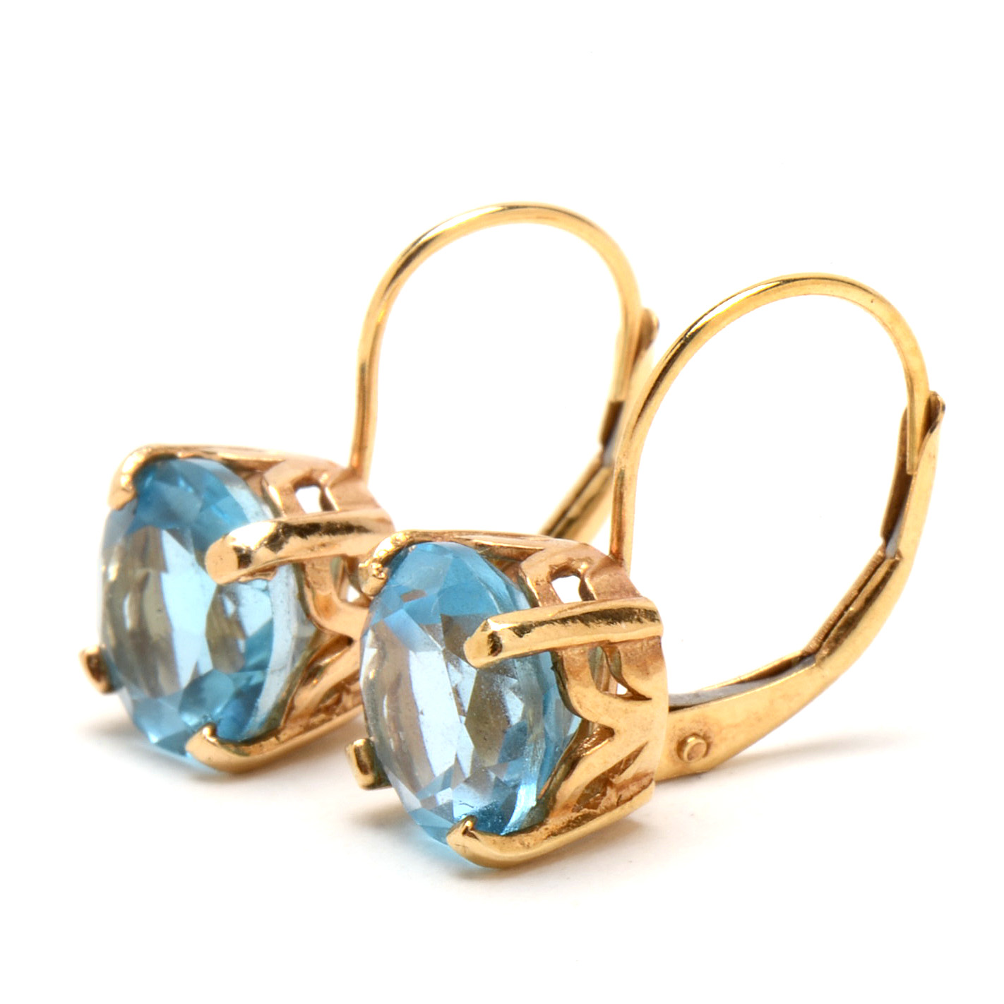 Pair of 14K Yellow Gold Blue Topaz