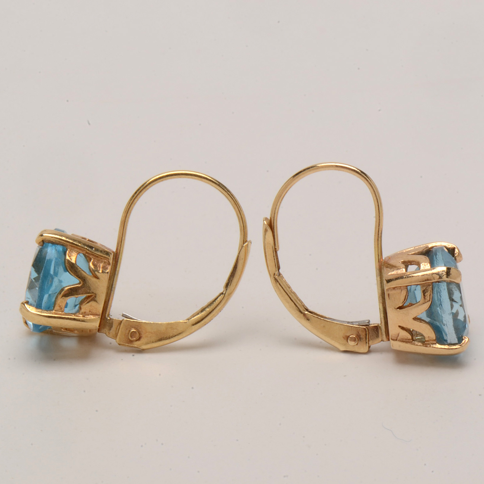 Pair of 14K Yellow Gold Blue Topaz