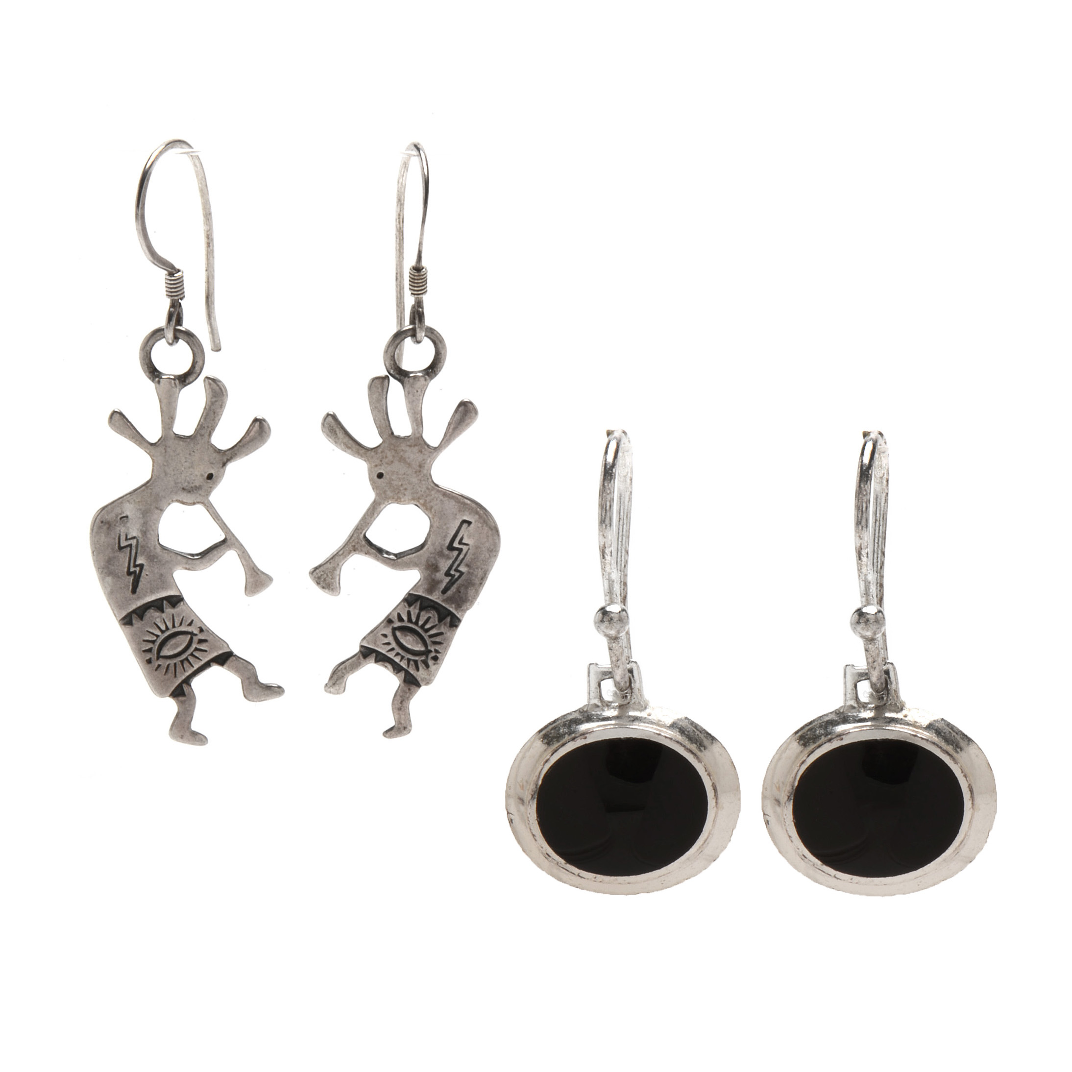 Two Pairs of Sterling Silver Earrings Including Black Onyx