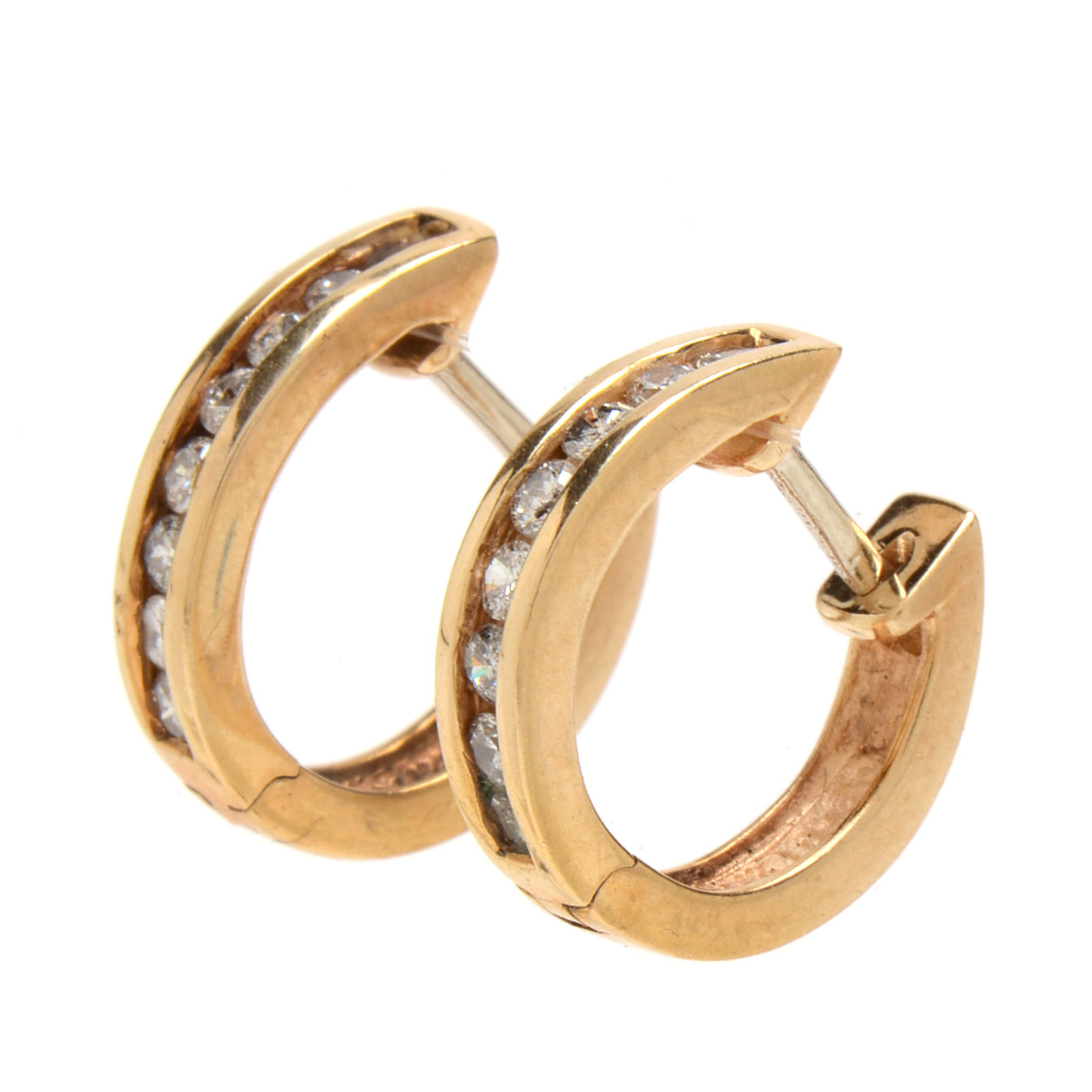 Pair of 10K Yellow Gold Diamond Huggie Hoop Earrings