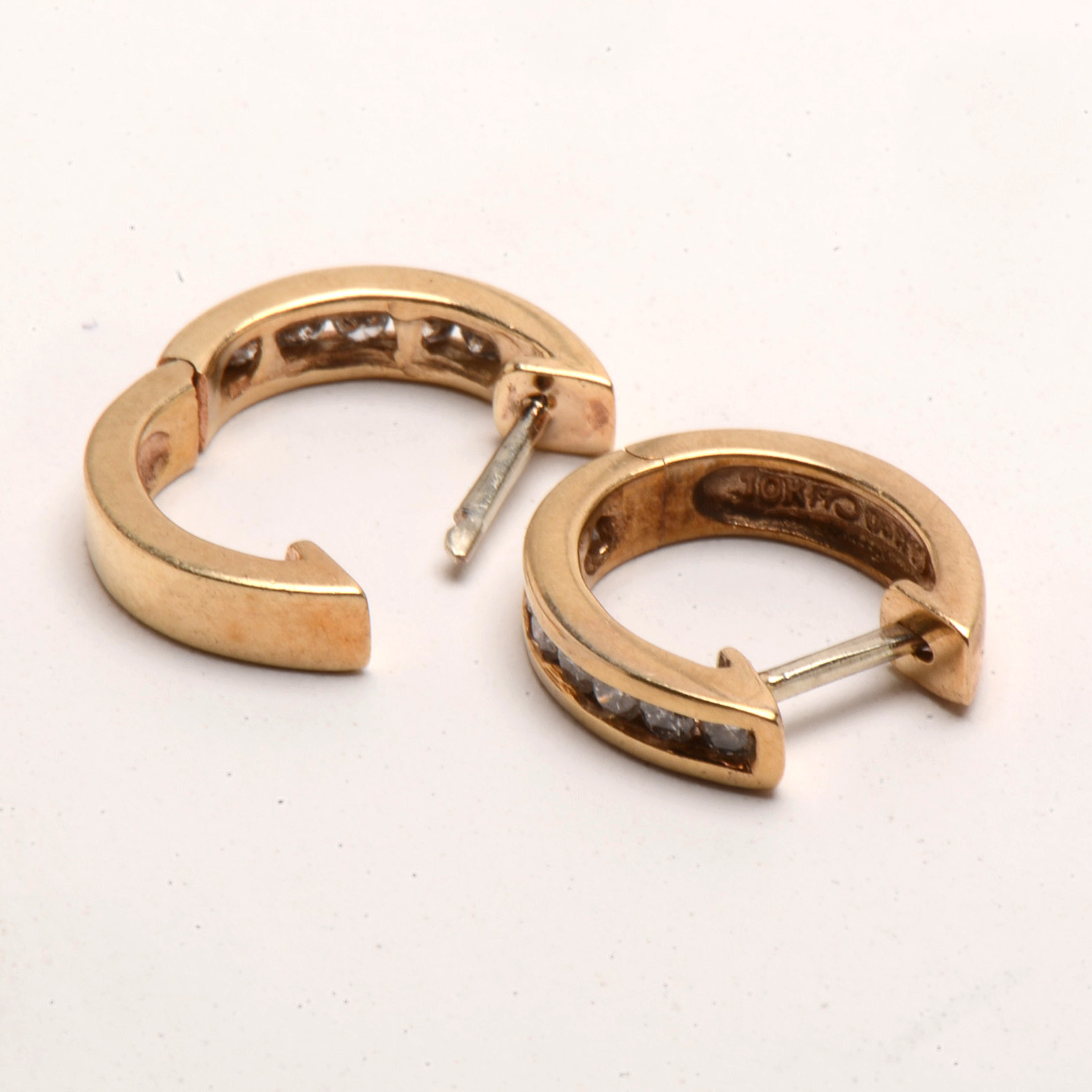 Pair of 10K Yellow Gold Diamond Huggie Hoop Earrings