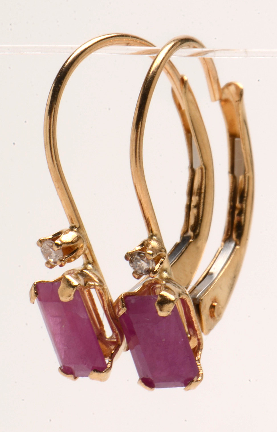 Pair of 14K Yellow Gold Natural Ruby Diamond Earrings