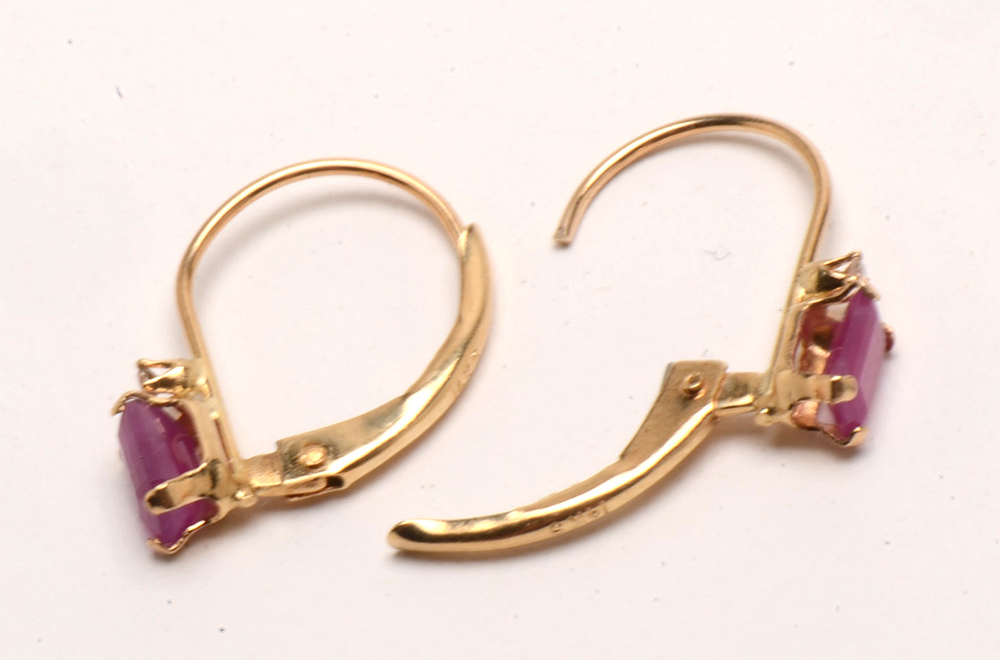 Pair of 14K Yellow Gold Natural Ruby Diamond Earrings
