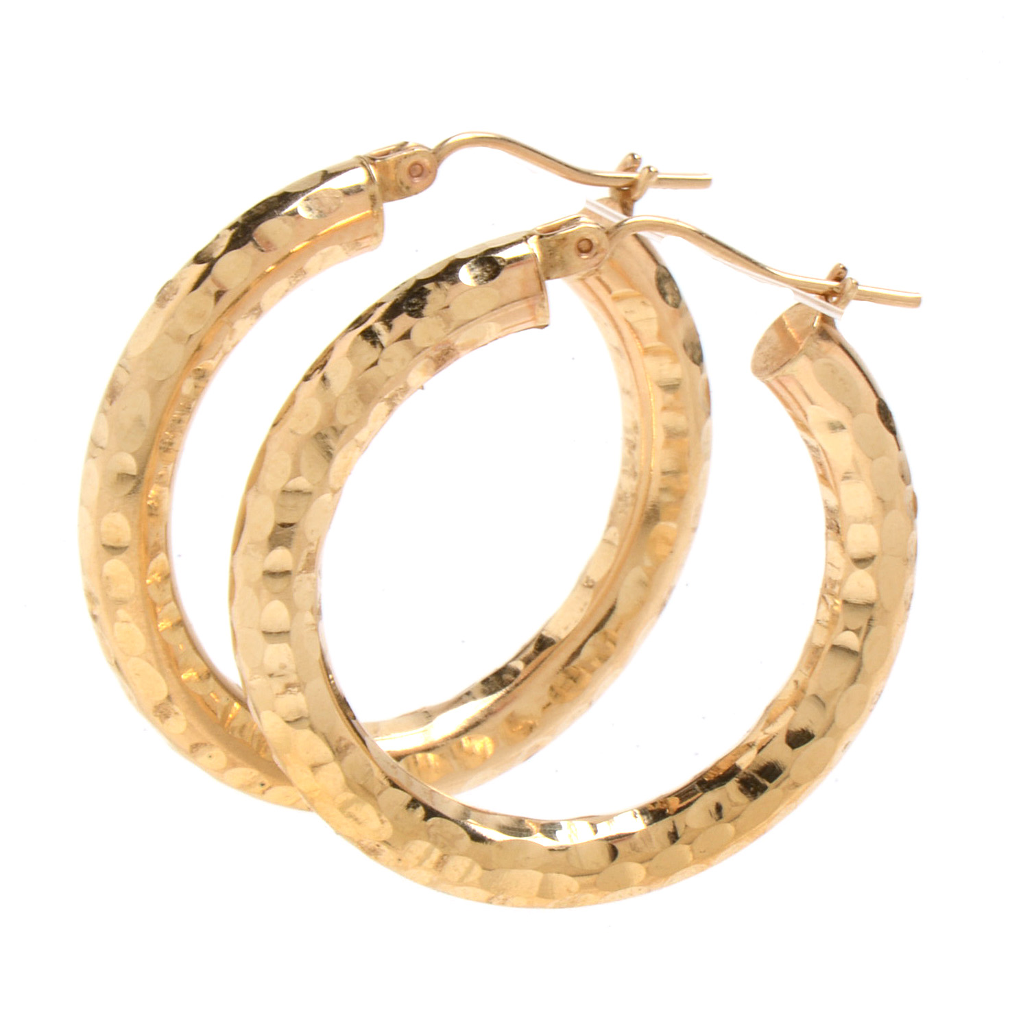 Pair of 14K Yellow Gold Hammered, Tubular Hoop Earrings