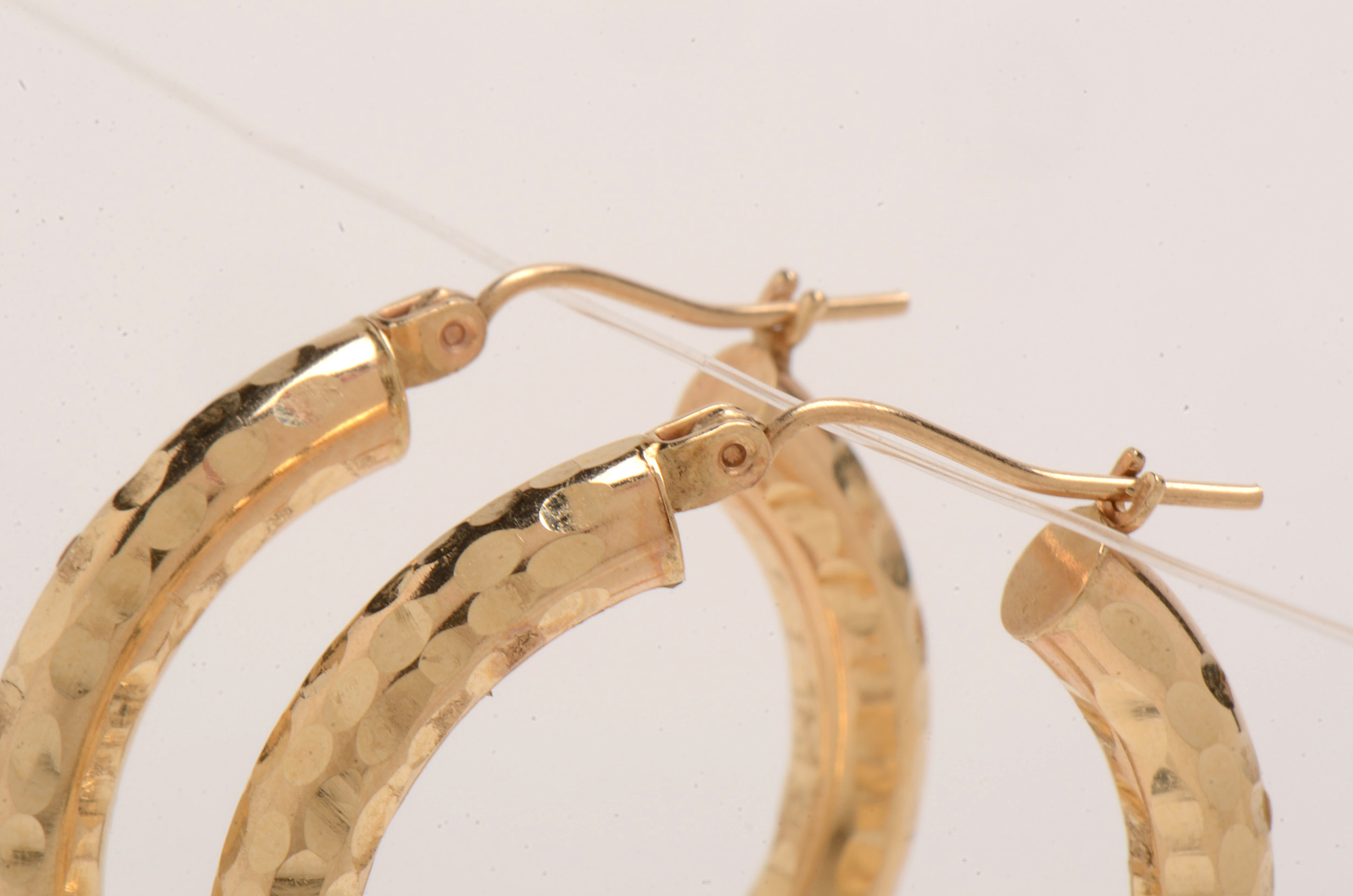 Pair of 14K Yellow Gold Hammered, Tubular Hoop Earrings