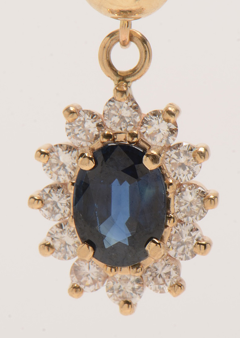 14K Yellow Gold Natural Blue Sapphire Diamond Drop Earrings