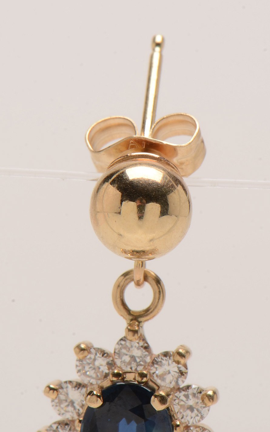 14K Yellow Gold Natural Blue Sapphire Diamond Drop Earrings