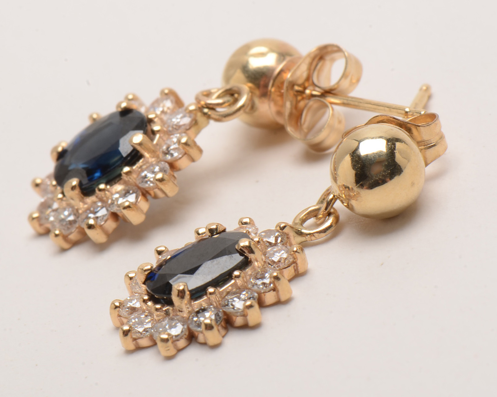 14K Yellow Gold Natural Blue Sapphire Diamond Drop Earrings