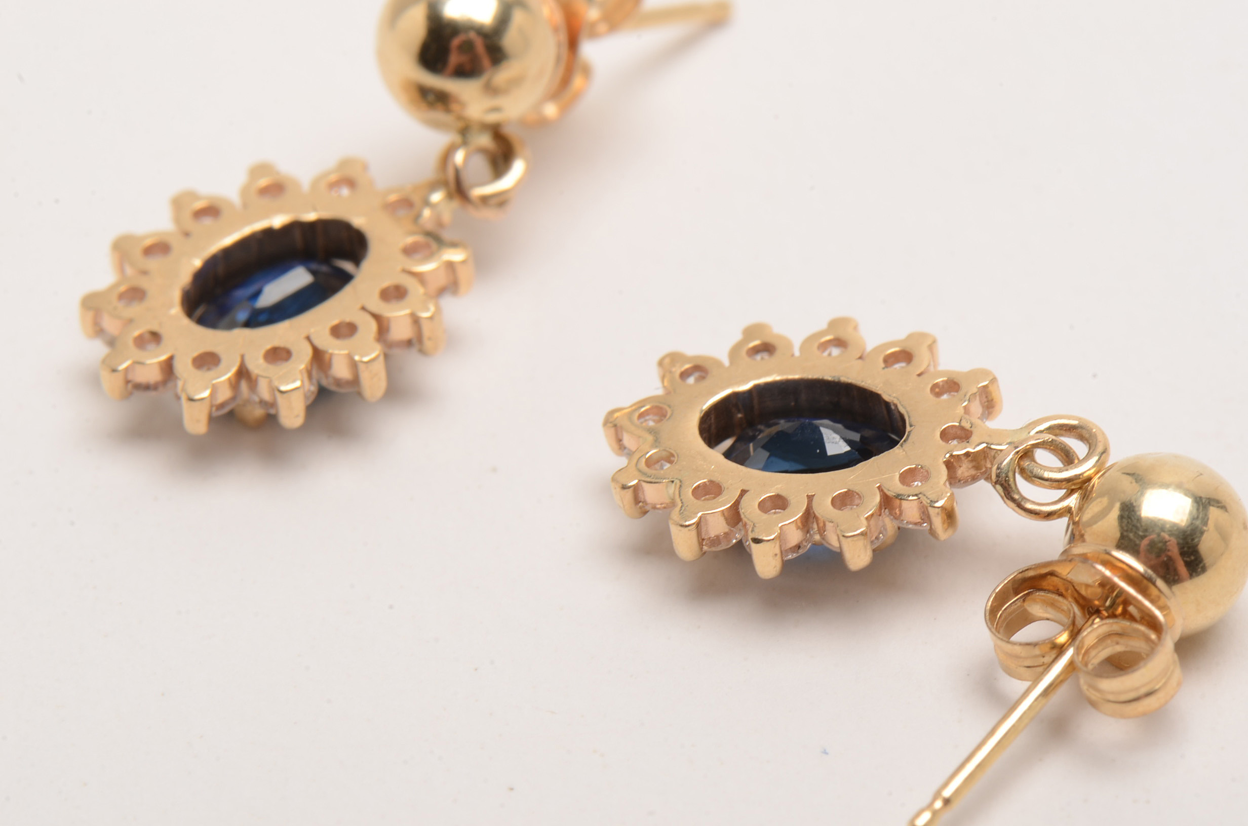 14K Yellow Gold Natural Blue Sapphire Diamond Drop Earrings