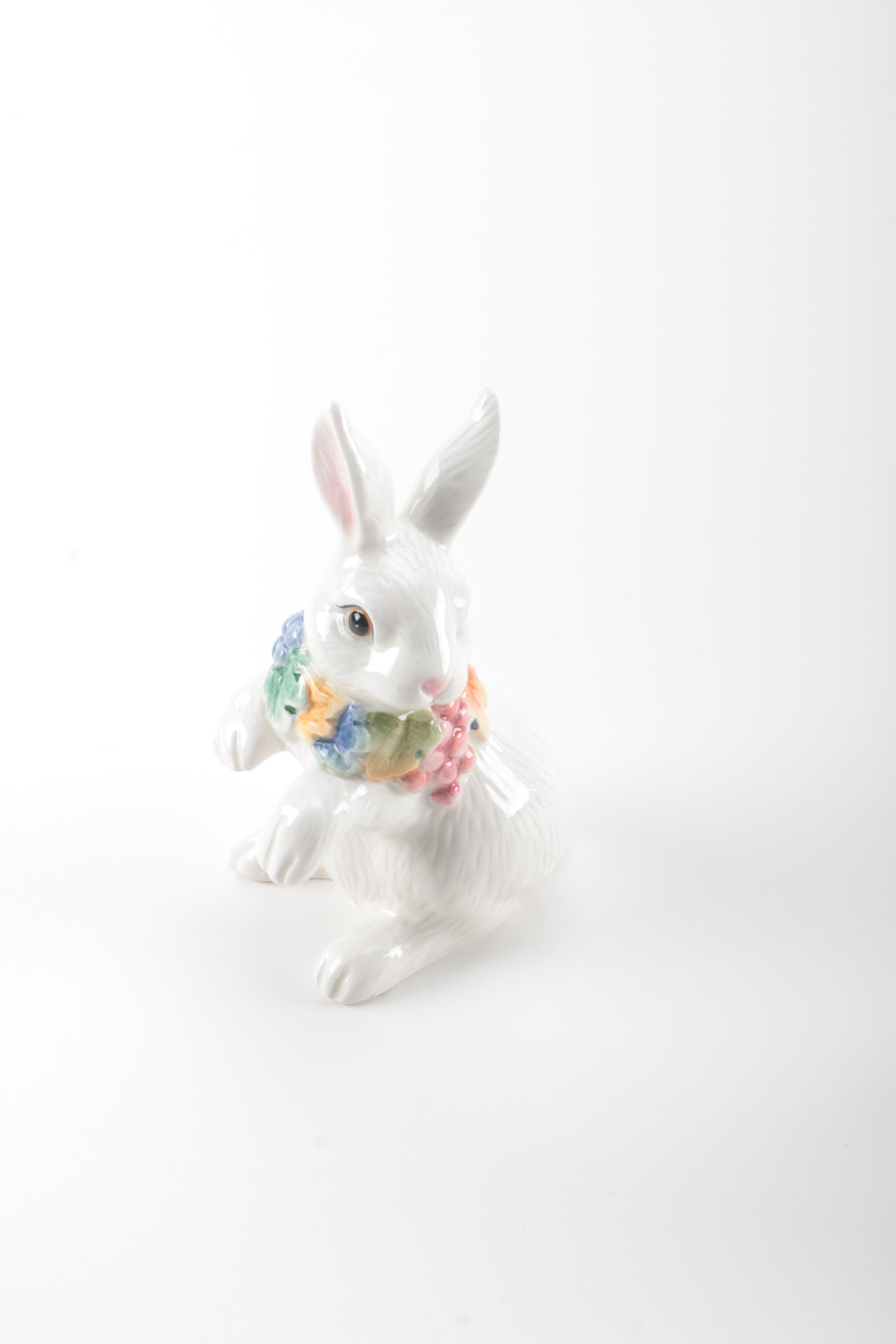 Fitz and Floyd Porcelain Rabbit Salt and Pepper Shakers