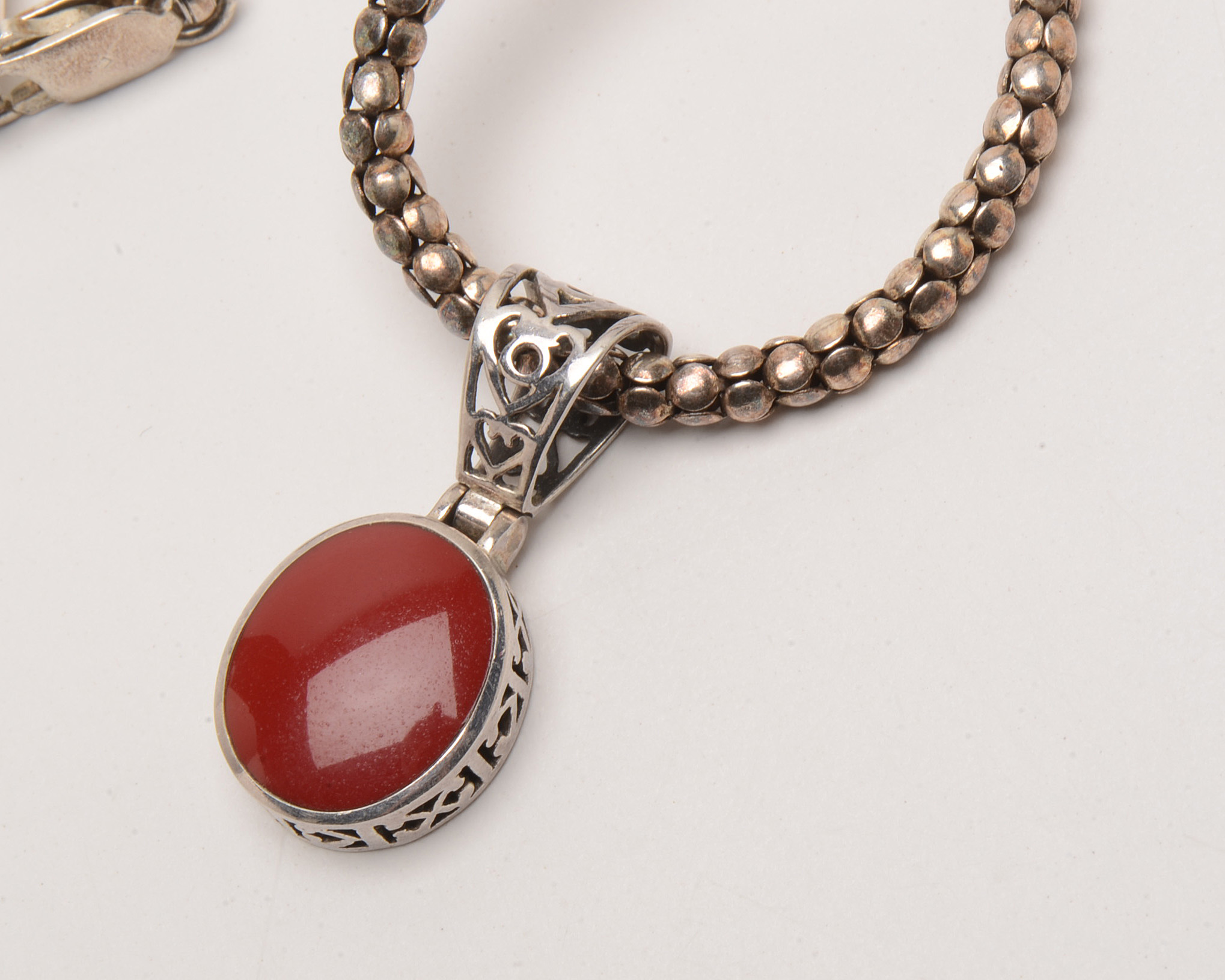 Sterling Silver Imitation Red Jasper Popcorn-Style Chain Necklace