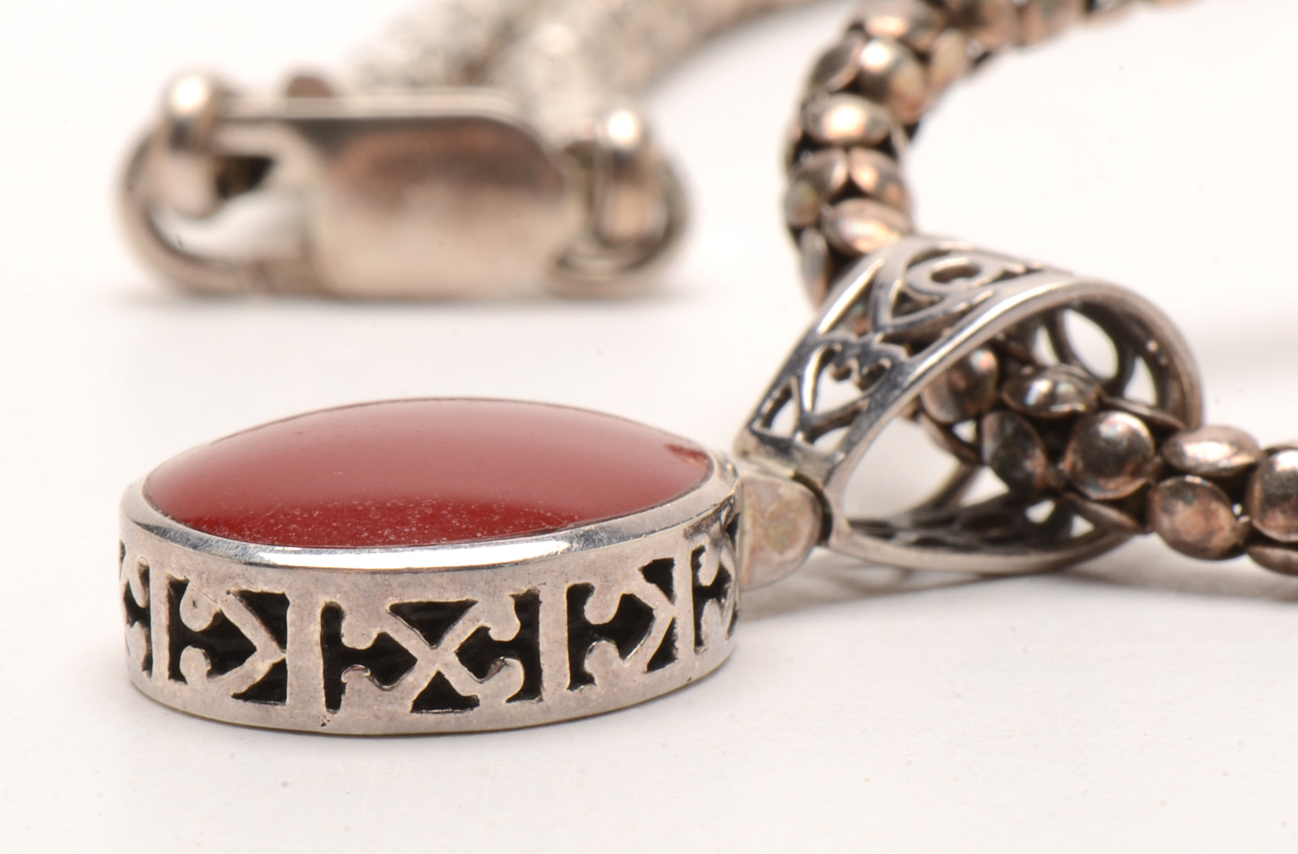 Sterling Silver Imitation Red Jasper Popcorn-Style Chain Necklace