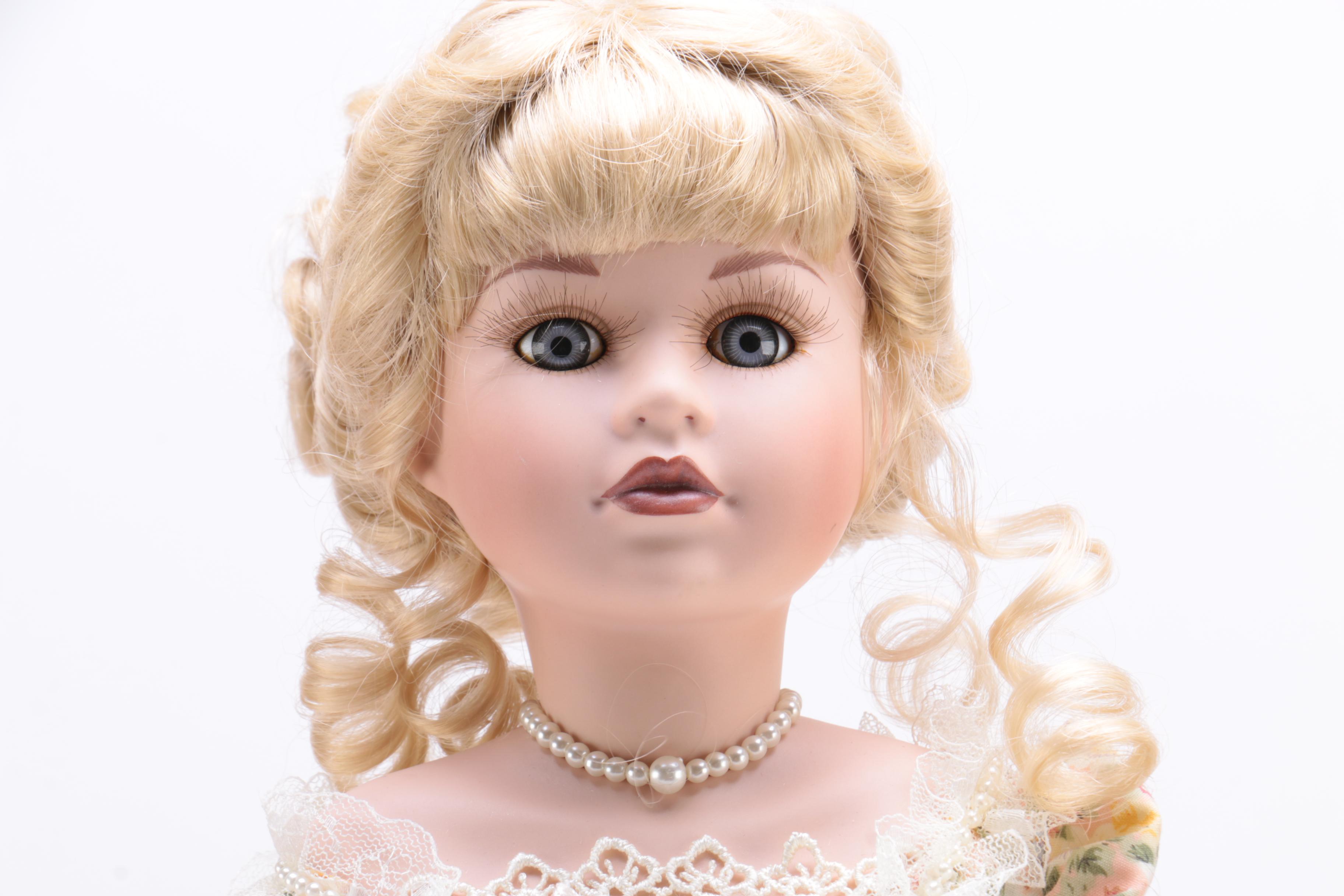 Three Porcelain Dolls Including Hamilton Collection