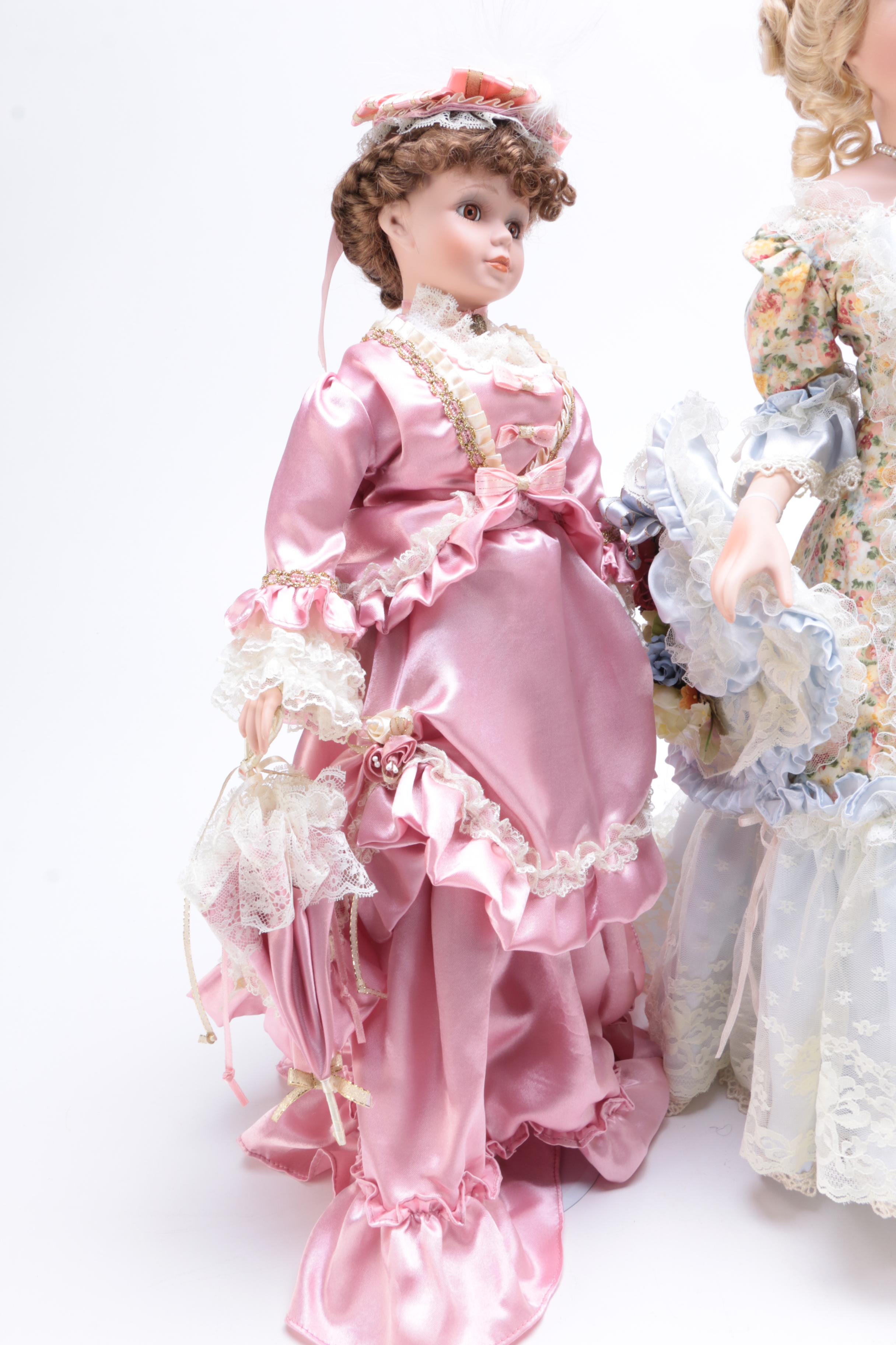 Three Porcelain Dolls Including Hamilton Collection