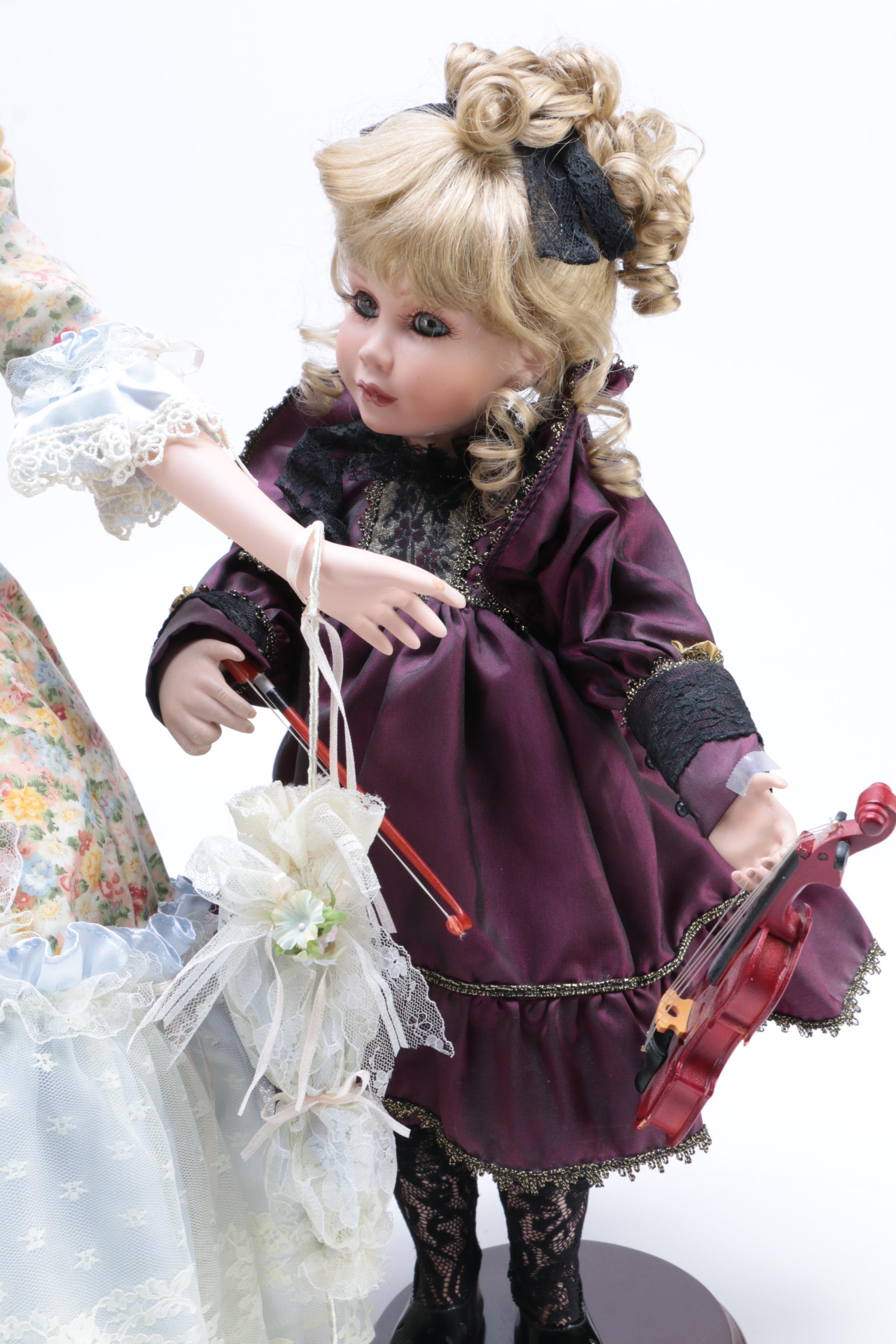 Three Porcelain Dolls Including Hamilton Collection