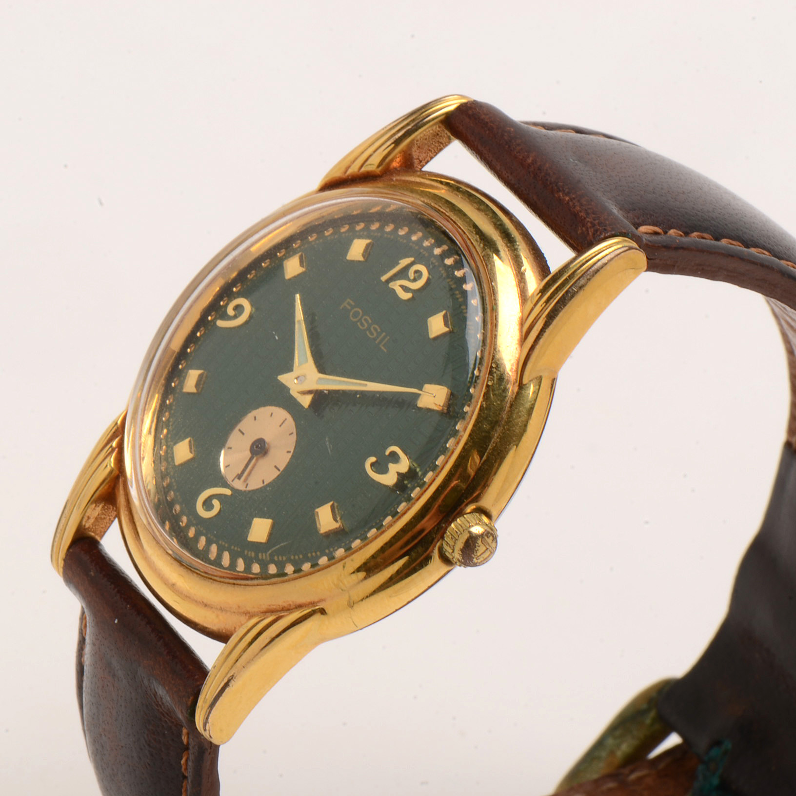 Fossil Green Dial with Leather Band Watch