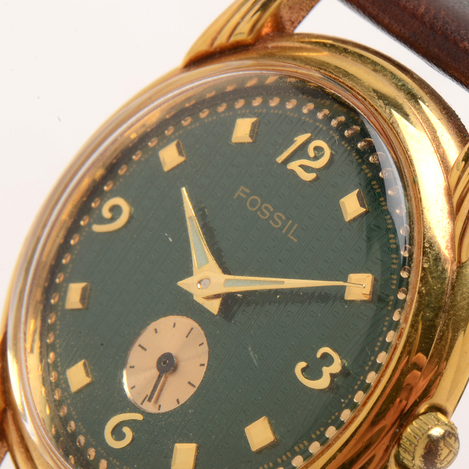 Fossil Green Dial with Leather Band Watch