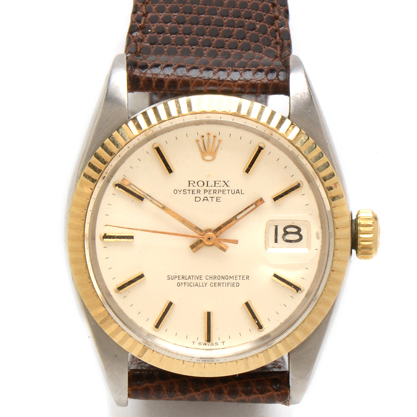 Late 1960s Rolex Date 14K Yellow Gold Bezel Watch with Box