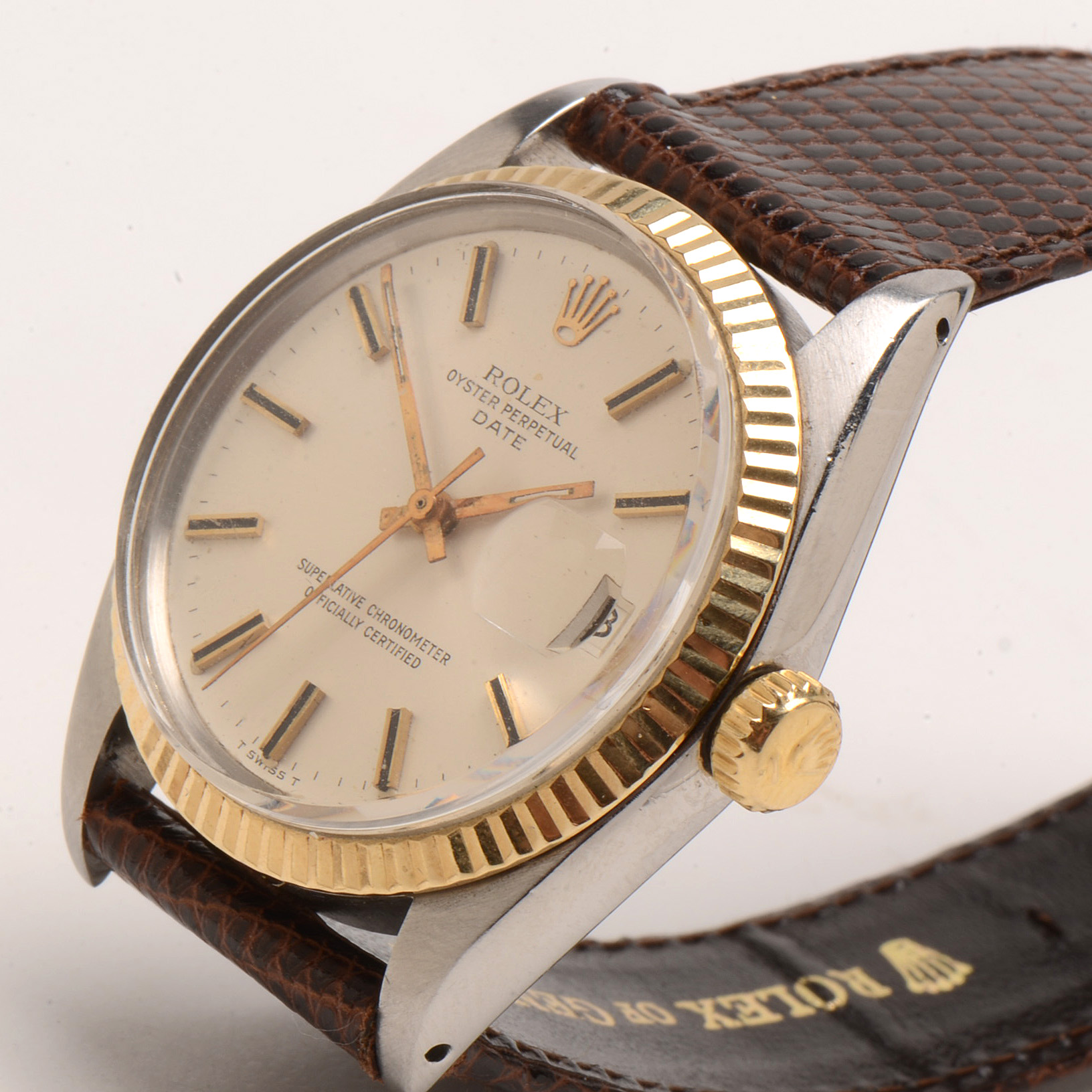 Late 1960s Rolex Date 14K Yellow Gold Bezel Watch with Box
