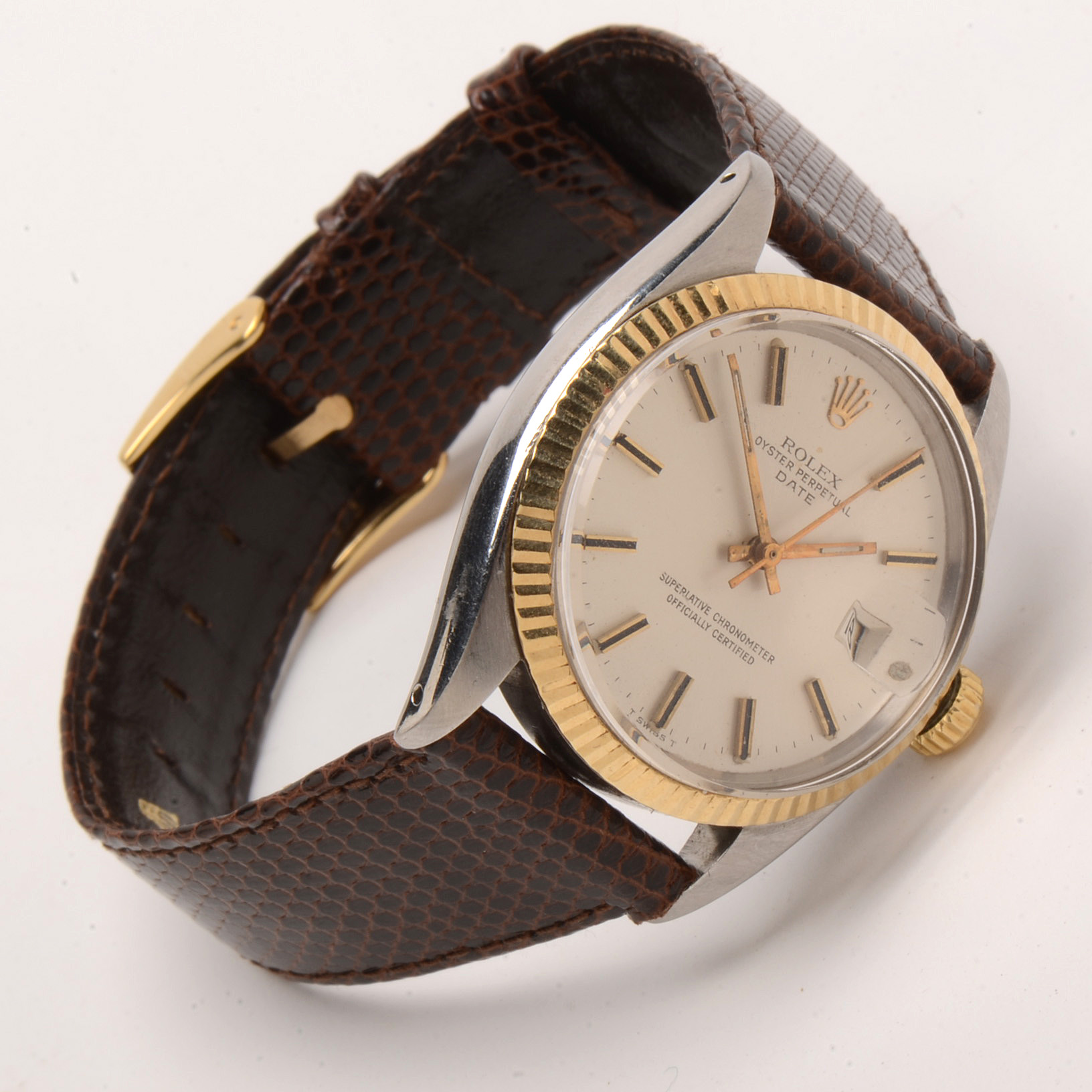 Late 1960s Rolex Date 14K Yellow Gold Bezel Watch with Box
